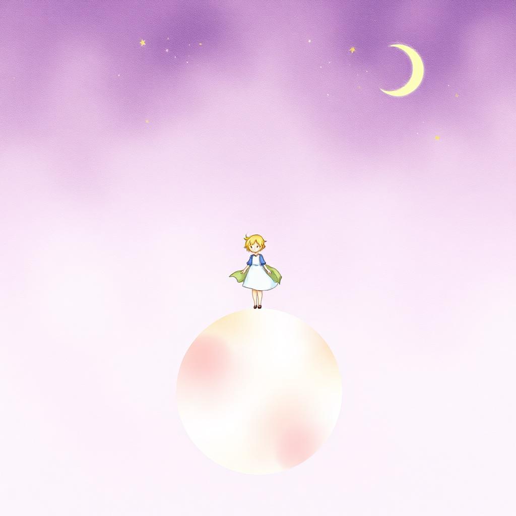 Ilustração inspirada em O Pequeno Príncipe — figura em um pequeno planeta sob o céu estrelado